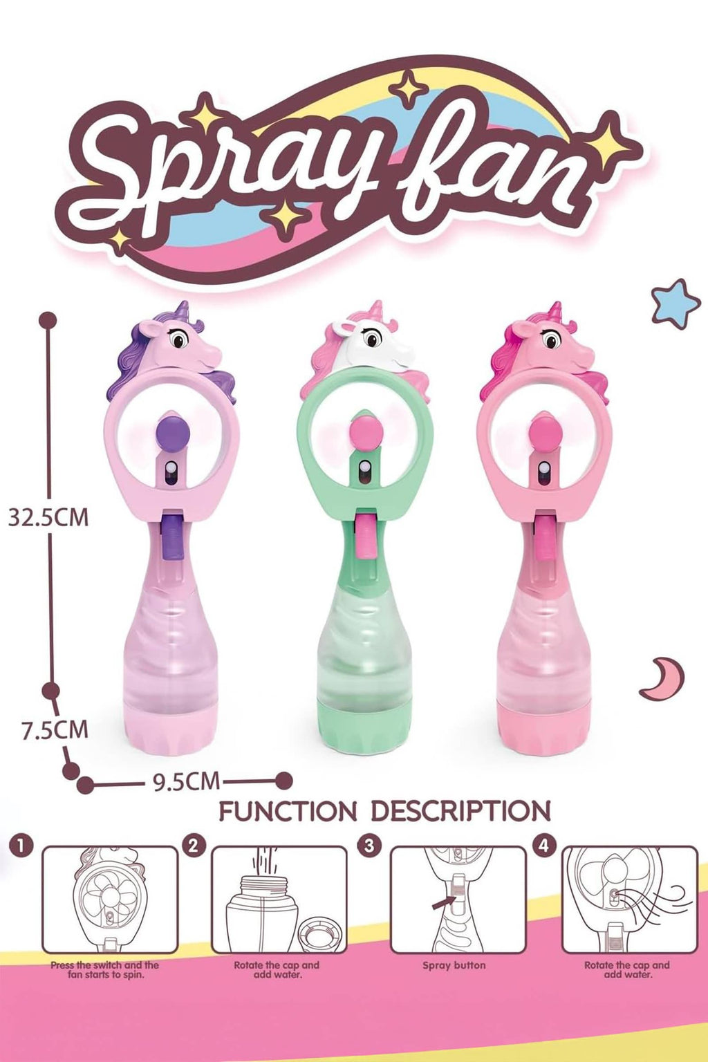 Unicorn Pony Water Spray Misting Electric Fan
