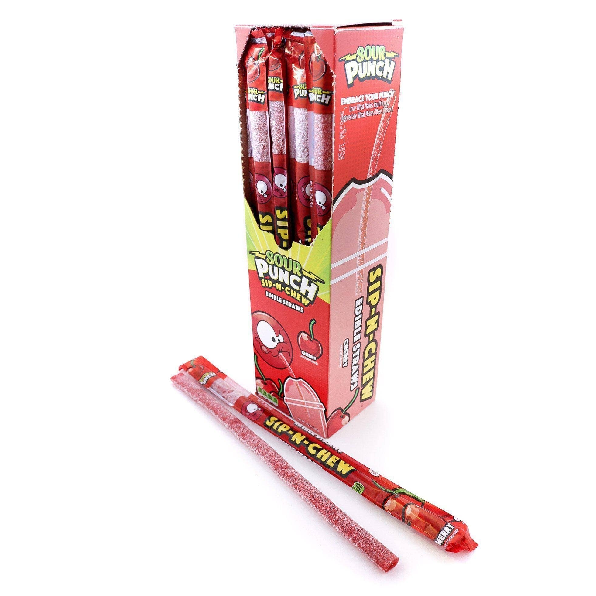 Sour Punch Sip N Chew Edible Drinking Straws CHERRY