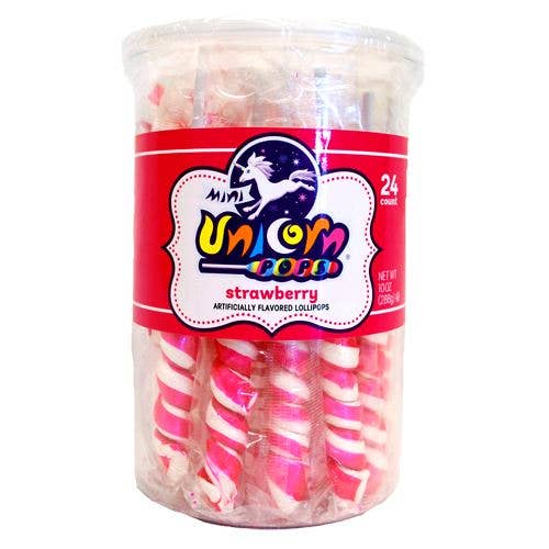 Unicorn Pops Spiral Twist Hot Pink Strawberry Lollipop 6.5"