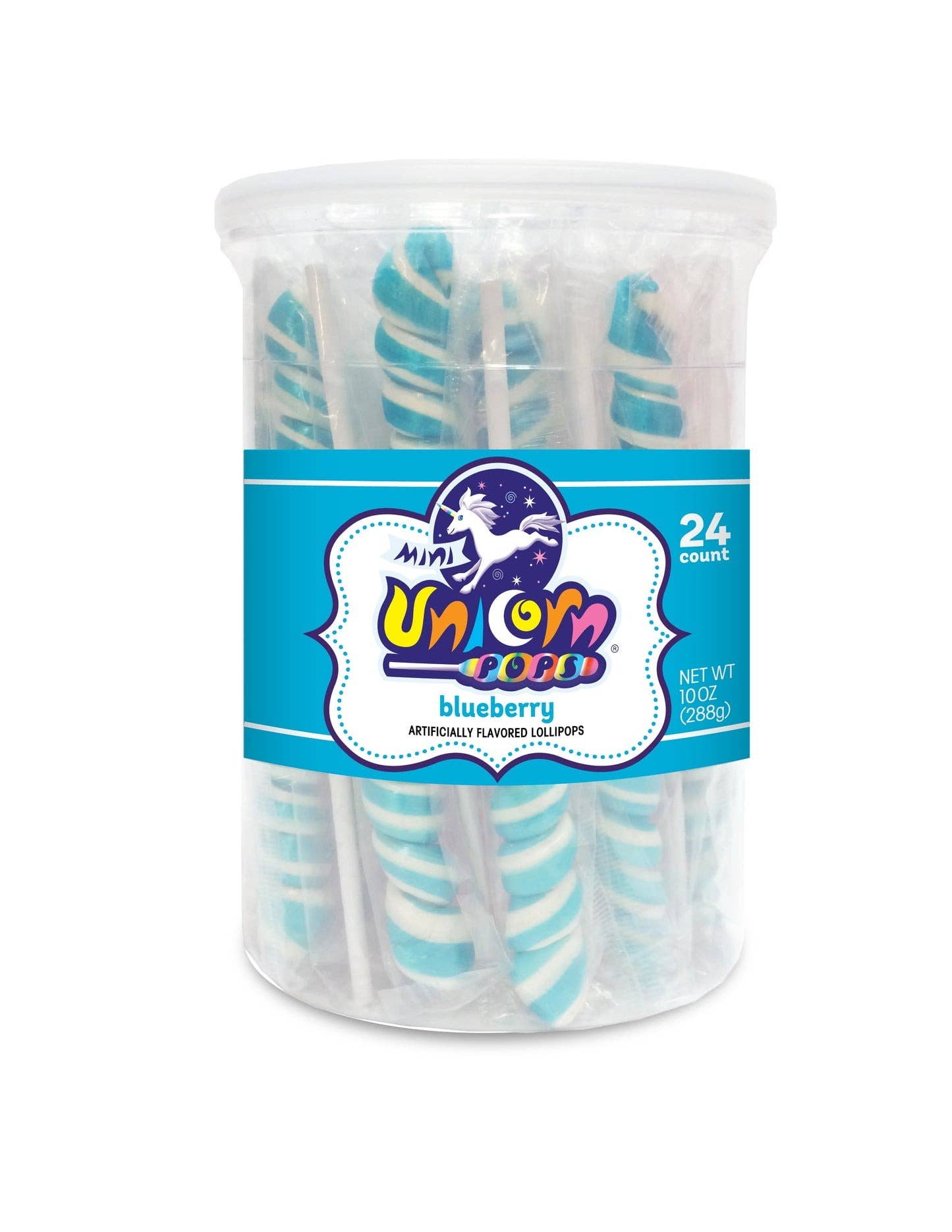 Unicorn Pops Spiral Twist Bluberry Blue Lollipop 6.5"