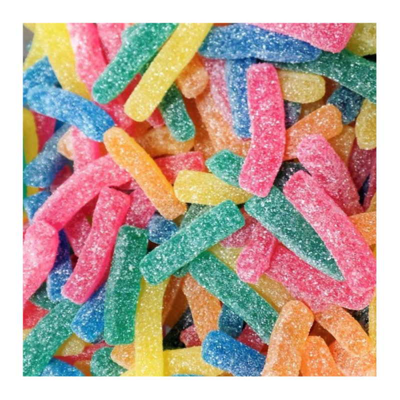 Colorful gummy worms on a white background