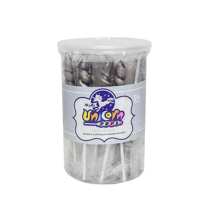 Unicorn Spiral Twist Silver Tutti Frutti Lollipop 6.5"
